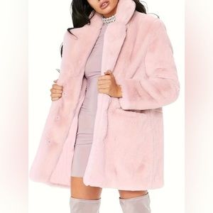 Pink faux plush fur coat
